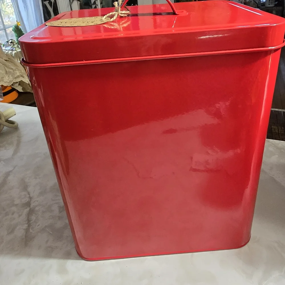 Rae Dunn Artisan SANTA PAWS Red Tin Dog Cat food storage toys collars